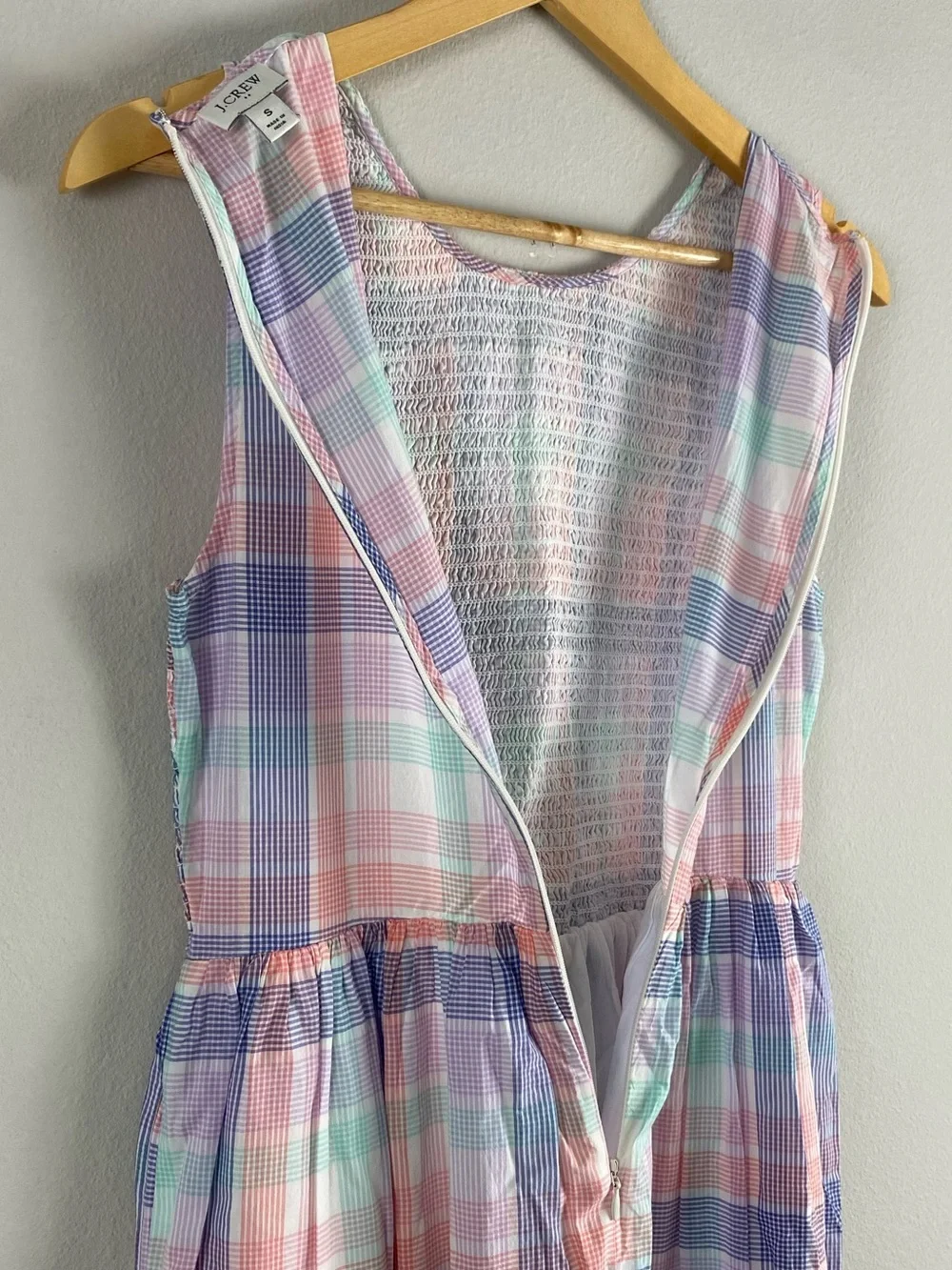J. Crew Factory Pastel Plaid Smocked Midi Dress | 2 Pockets | Multicolor - Picture 12 of 16